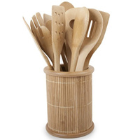 Ensemble d'ustensiles de cuisine en bambou 13 pièces, très vendu, écologique, avec poignée ergonomique