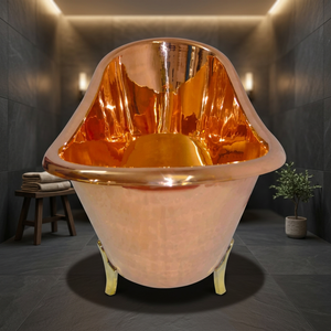 Baignoire ovale autoportante en cuivre faite à la main, finition polie – Baignoire de trempage classique, écologique et durable pour adultes – Artisanat indien - Product Image 3