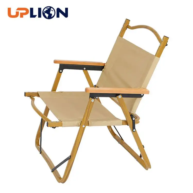 Uplion Outdoor Aluminum Frame Wooden Effect Picnic Beach Canvas Small Lightweight Folding Camping Chairs