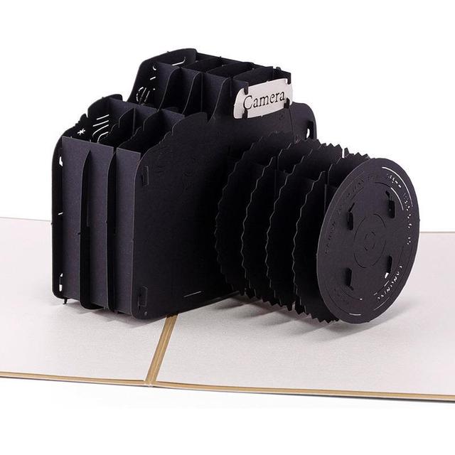 Creative Artistic Custom 3D Paper-cut Eco-Friendly Black Camera Father's Day Graduation Amateur Business Gift Greeting Popup