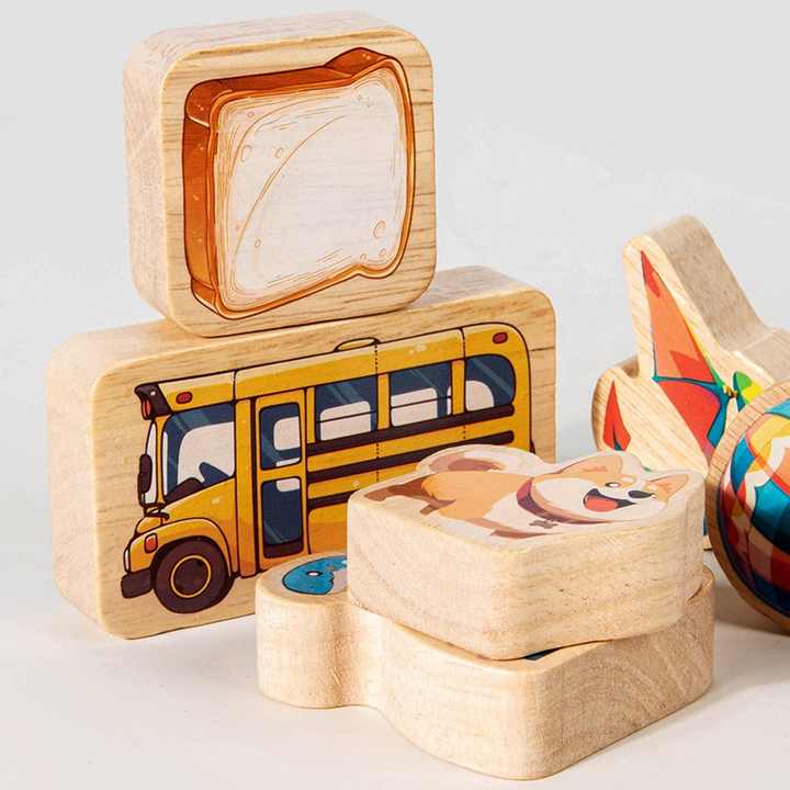 Wooden Balance Stacking Building Blocks Tactile Matching Toys Kids ...