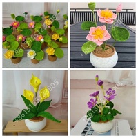 Anggrek Phalaenopsis Rajutan Benang Bordir Kustom Kelas Atas, Pot Bunga Rajut Tangan untuk Dekorasi Rumah, Pernikahan, Liburan, dan Hadiah