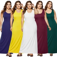 Robe longue décontractée pour femme grande taille, sans manches, taille empire, coupe droite, col carré, couleur unie