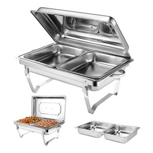 1/2/3 <b>Grid</b> Rectangle Chafing Dish Full Size Pans Buffet Catering Warmer Server Folding Stand Fuel Holder Tray - Product Image 2