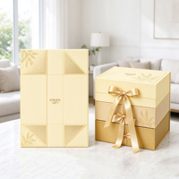 Kotak Hadiah Lipat Magnetik Praline Panel Segitiga Geometris Seni Garis Daun Emas Pita Satin Mewah Logo Kustom