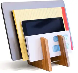 Benutzer definierte hölzerne vertikale Laptop-Ständer und Datei Ordner Schreibtisch Organizer Incline Mail Letter Sorter für MacBook Pro und iPad Speicher