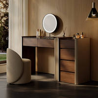 Coiffeuse de luxe moderne 2026 pour filles avec miroir lumineux à chargement sans fil, panneau en contreplaqué, multifonction pour salle de bain et chambre à coucher