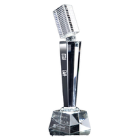 Trophée en cristal fantaisie personnalisé, vide, avec microphone, gravure, verre transparent irrégulier, plaque d'entreprise, étanche