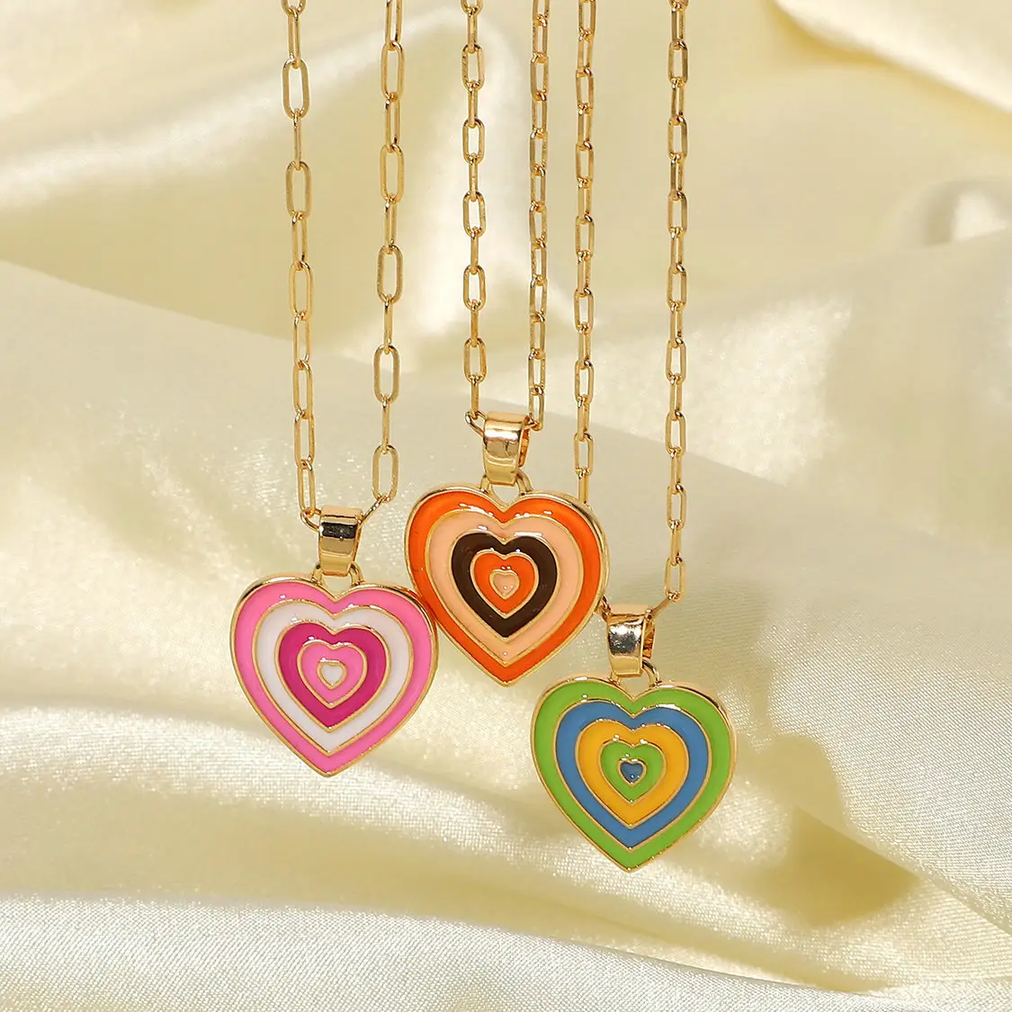 Creative Multi-layer Heart Shape Necklaces Stainless Steel Enamel Pendant Necklace Jewelry Factory Sale