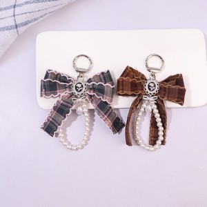 Nouveau motif <span class=keywords><strong>à</strong></span> carreaux, pendentif porte-clés nœud perlé, cadeau pour téléphone portable, cordon de suspension, accessoire pour sacs - Product Image 3
