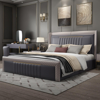 Ensemble de meubles de chambre à coucher de haute qualité Haavk, en pin massif moderne, taille king-size, gris, haut de gamme, lit double luxueux en cuir confortable