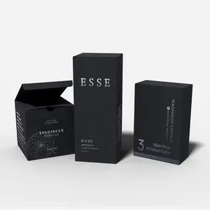 benutzerdefiniertes logo großhandel günstiger preis strukturiert hochwertiges schwarzes papier silberne folie heißgeprägter karton verpackungsboxen