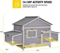 Poulailler nidification double et poulailler pour canards avec course supplémentaire Compatible avec les portes automatiques Matériau en bois pour 4-6 poulets