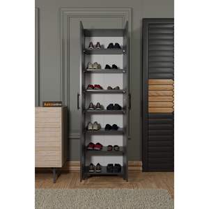 Meuble à chaussures moderne 7 étagères anthracite, armoire de rangement multifonctionnelle convertible pour la maison et l'hôtel, style bois MDF, fonction extensible - Product Image 2