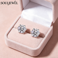 Boucles d'oreilles clous en moissanite en forme de bourgeon à six griffes Souljewel, plaqué rhodium, argent S925, couleur D, VVS, bijoux de mode quotidiens pour femme, cadeau