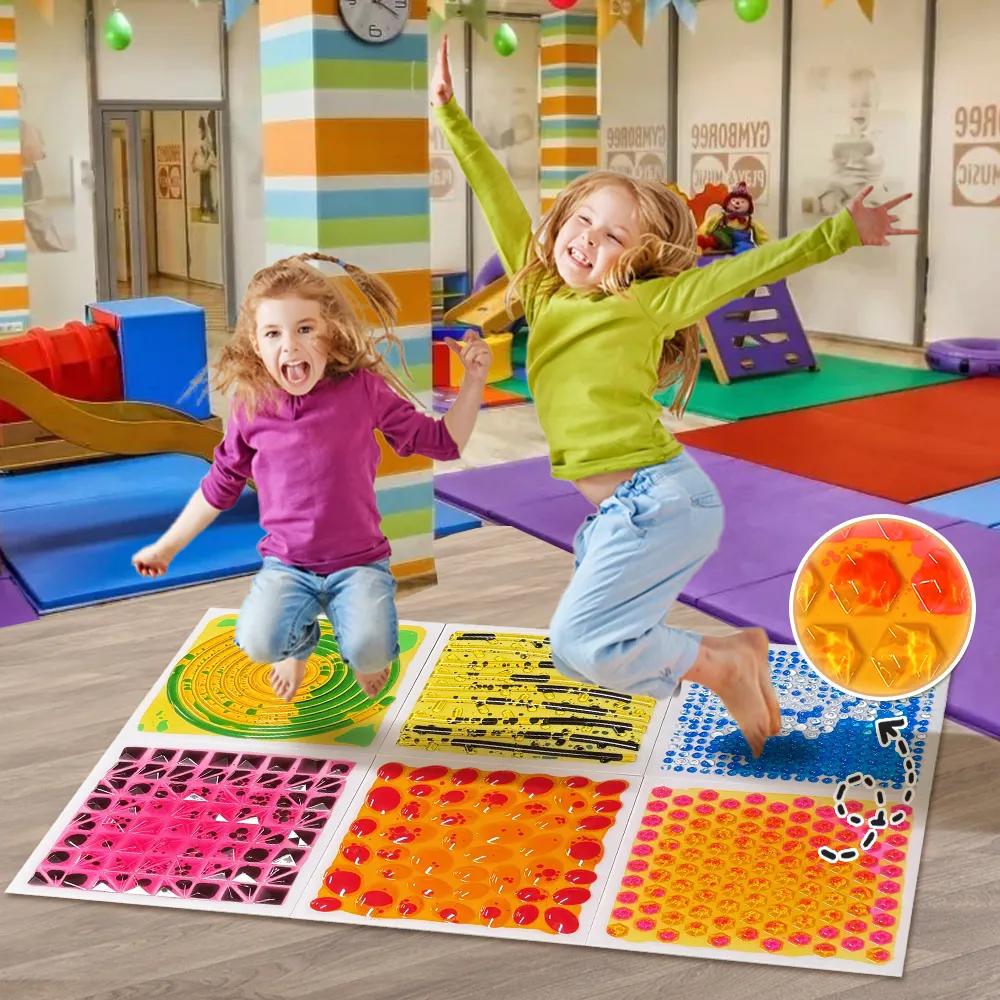 Autism Sensory Textured Liquid Floor Tiles Fidget Educational Toys Massage Floor Puzzle Gel Mat Sensory Touch Lava Mat For Kids