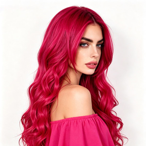 Peluca de Cabello Largo Ondulado de Fibra Sintética Resistente al Calor con Encaje Completo para <span class=keywords><strong>Mujer</strong></span>, con Flequillo y Partidura Media, Roja, Venta al por Mayor para <span class=keywords><strong>AliExpress</strong></span> - Product Image 3