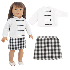 Vêtements de poupée personnalisés OEM ODM de 18 pouces Ensemble <span class=keywords><strong>manteau</strong></span> d'<span class=keywords><strong>hiver</strong></span> et jupe à carreaux Ensemble de mode élégant pour poupées américaines en gros - Product Image 2