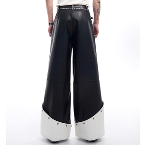 <span class=keywords><strong>Pantaloni</strong></span> da <span class=keywords><strong>uomo</strong></span> di nuova moda a gamba larga rivetti Patchwork in finta pelle lavata svasata <span class=keywords><strong>pantaloni</strong></span> a vita media stile Street ricamati - Product Image 4