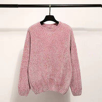 Damen Winter Chenille Strickpullover aus 100% Acryl, lässiger O-Neck-Pullover, knitterarm, schnelltrocknend, atmungsaktiv, Anti-Pilling, vorne