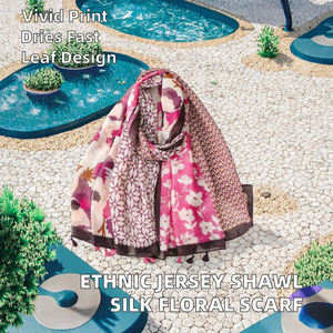 Pañuelo Hijab de Poliéster Estilo Étnico para Mujer, Lazos Largos con Diseño de Hojas, para Viajes de Invierno, Secado Rápido y Transpirable - Product Image 2