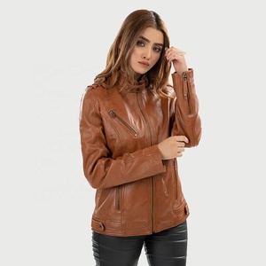 <b>Classic</b> Women's Genuine Sheep Leather Motorcycle Jacket Windproof V-neck Winter Design - Product Image 1