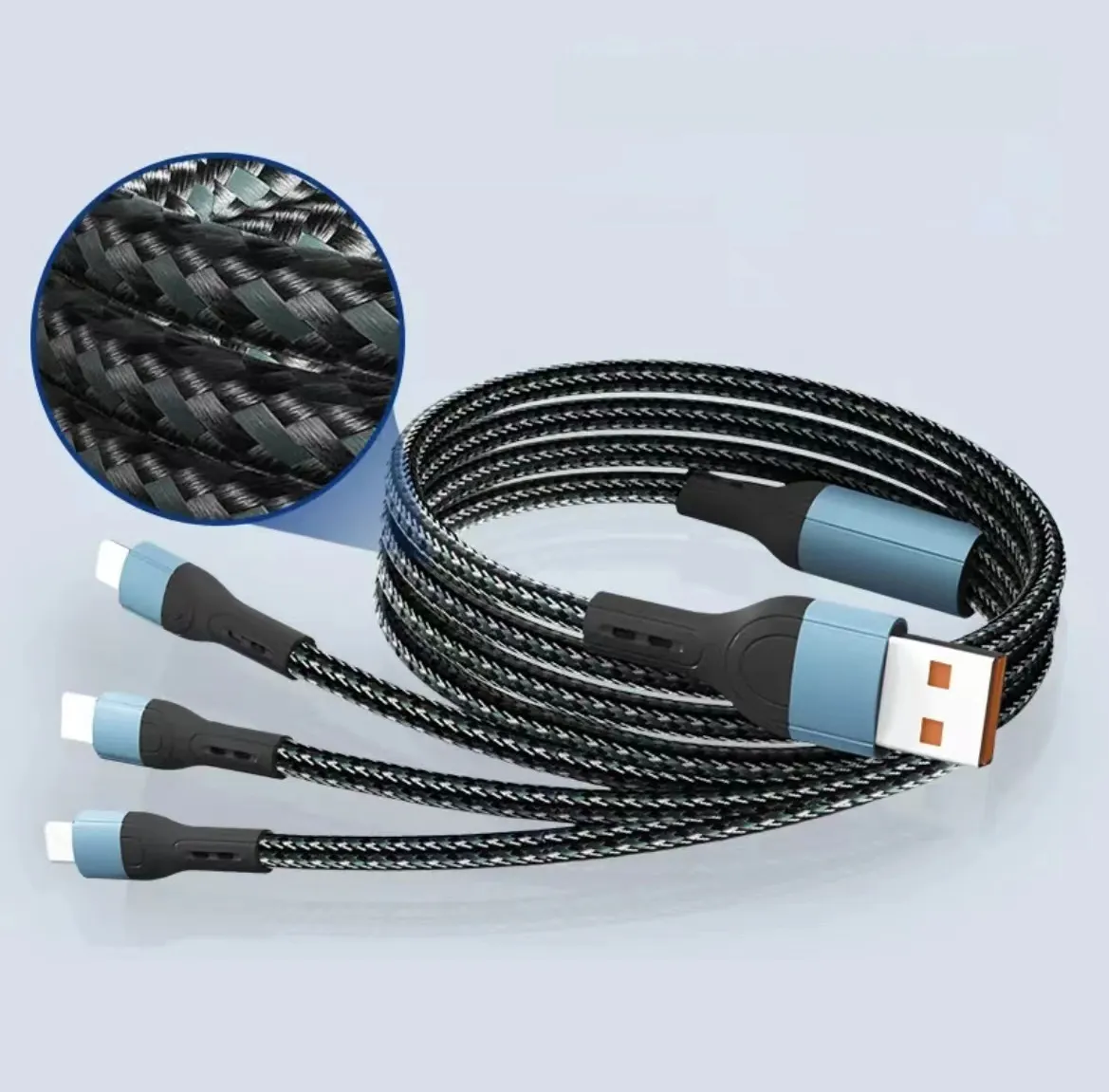 Nylon Braided Fast Charging micro usb Type-C Multi Port Function 3 in 1 usb Charing cable