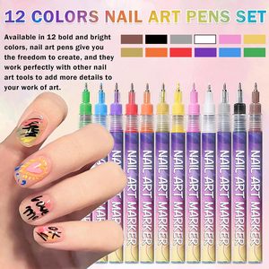Factory Direct 12 Color Needle Tube Nail Drawing <b>Pens</b> Set Nail Art Acrylic Dry <b>White</b> <b>Pen</b> Nail Oil Polish <b>Pen</b> - Product Image 2