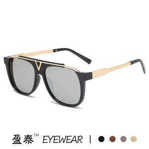 Eyewear <b>Oversized</b> V Shape <b>Sunglasses</b> UV400 Protection Unisex Plastic Metal Frame <b>Black</b> - Product Image 4