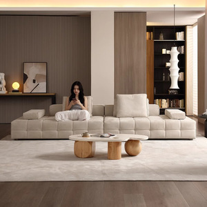 Straight Row Cream Style Fabric Sofa Minimalist Italian Designer Popular Couch For <b>Small</b> Living Room Home Furniture - Product Image 2