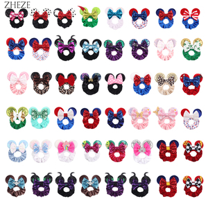 Ikat Rambut Elastis 2.3'' Motif Telinga Tikus Payet dan Pita Polkadot untuk Anak Perempuan, Penjepit Rambut Kuncir Kuda Wanita, Scrunchies Beludru, Headband, Aksesoris Rambut - Product Image 6