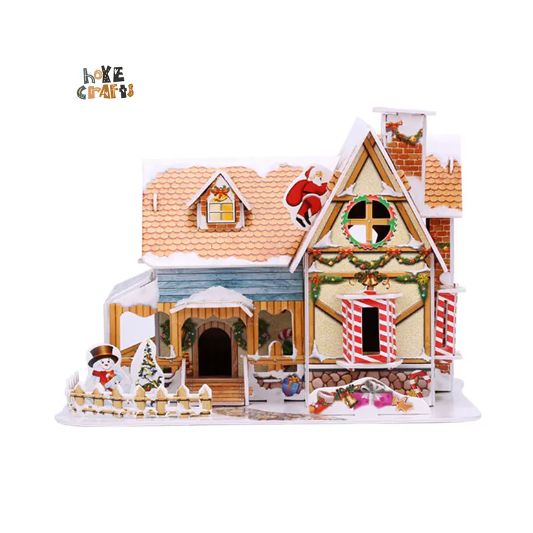 Educatief Speelgoed Hoye Ambachten Nordic Stijl Kerst Decoratie Houten Huis Vorm 3d Puzzel