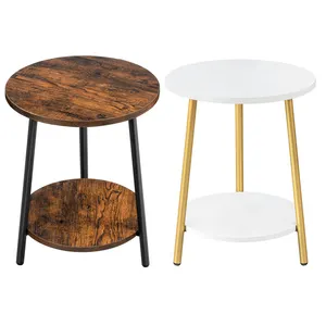 Wholesale White Gold Round Side Tables Modern Style Wood Side End Table Accent Snack Tables With Metal Frame For Living Room