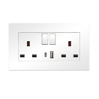 Prise murale double UK Bingoelec 13A avec interrupteurs et port USB Type C, norme britannique