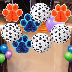 Ensemble de décoration de fête imprimé de pattes de chien bleu <span class=keywords><strong>orange</strong></span> 15 pièces lanternes en papier boule nid d'abeille 3D suspendus fournitures de décoration de fête d'anniversaire - Product Image 6