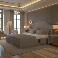 Lit King Size en Tissu Rembourré avec Rangement pour Hôtels - Ensemble de Meubles de Chambre à Coucher Modernes en Pin de Luxe
