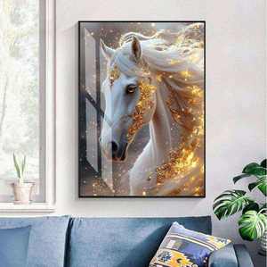 Cornice di decorazione per la casa moderna all'ingrosso della fabbrica arte parete animale cristallo porcellana diamante immagine di <span class=keywords><strong>vetro</strong></span> astratto pittura di cavallo - Product Image 1