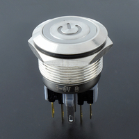 Bouton-poussoir 22 mm à verrouillage et momentané avec symbole d'alimentation LED, 6 broches, étanche IP65, éclairé