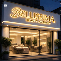 Enseigne lumineuse 3D en métal de luxe avec lettres rétroéclairées, police cursive personnalisée, éclairage LED Halo pour devanture de magasin d'académie de cosmétiques