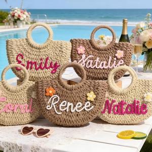 Bolsa <span class=keywords><strong>de</strong></span> <span class=keywords><strong>Playa</strong></span> <span class=keywords><strong>de</strong></span> Paja Personalizada con Cierre Abierto, Regalos para Damas <span class=keywords><strong>de</strong></span> Honor, Cesta para Niña <span class=keywords><strong>de</strong></span> las Flores - Product Image 1