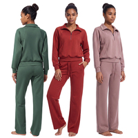 Ensemble deux pièces personnalisé avec logo, pantalon décontracté à jambes larges et veste sweat-shirt à demi-zip à manches longues, collection automne-hiver