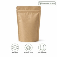 Sachet de café personnalisé imprimé par le fabricant, avec fermeture éclair, valve unidirectionnelle, compostable, en papier kraft, pochette alimentaire autoportante sans BPA