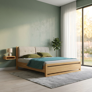 เตียงไม้สนแท้ขนาดควีนไซส์ หัวเตียงนุ่มสบาย เฟอร์นิเจอร์ห้องนอนทันสมัย - Product Image 4