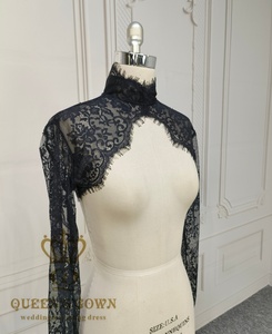 <span class=keywords><strong>Bolero</strong></span> da Sposa <span class=keywords><strong>Nero</strong></span> Charlotte in Pizzo a Maniche Lunghe con Collo Alto e Bottoni Rivestiti, Giacca da Sposa per la Sposa - Product Image 4