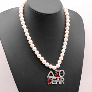Promotionele Griekse Delta Sigma Theta Inspiratie Hanger Maken Rode En Witte Toon Dst Lieve Parel Choker Dame Ketting - Product Image 5