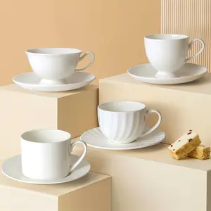 Witte Fijne Porseleinen Theekop En Schoteltje Set Vintage Europese Stijl Keramische Afternoontea Kopje Koffiekopjes