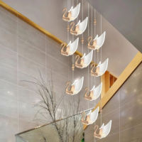 Lustre LED en acrylique Swan, design long et large, pour hall d'hôtel et escaliers de villa, personnalisable, avec interrupteur à intensité variable