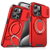 Coque de protection antichoc avec anneau support et cache coulissant pour objectif pour iPhone 16 Pro Max, compatible iPhone 16, 15, 14