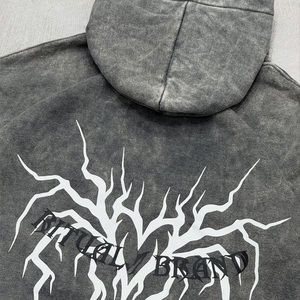 เสื้อฮู้ดดี้สตรีทแวร์ทรงโอเวอร์ไซส์สไตล์วินเทจแบบสั่งทำพิเศษ ลายพิมพ์ดิจิทัล ล้างสีแบบแอซิดวอช ทำสีซีดแบบดิสเทรส ผ้าหนา 100% ผ้าฝ้าย สำหรับผู้ชาย - Product Image 4
