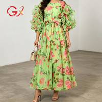 GX7246 Robe longue de soirée sexy imprimée à manches courtes bouffantes, qualité luxe, mode féminine, boutique de vêtements